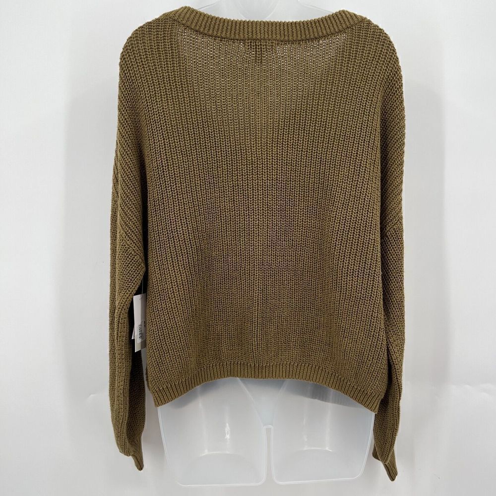 NEW BP Pullover Large Olive Green Chunky Knit V-neck Long Sleeve 100% Cotton - Picture 5 of 11